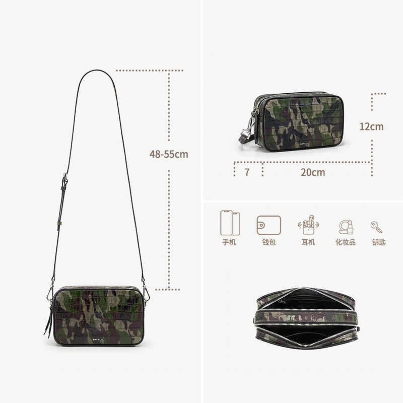 Genuine Leather Camouflage Camera Bag Adjustable Shoulder Straps Fashion Lightweight Multifunctional Crossbody Bag for Women
