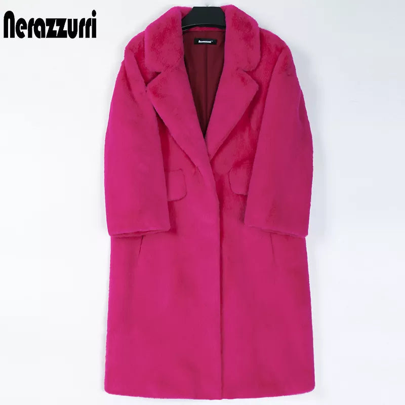 Long Hot Pink Faux Fur Coat