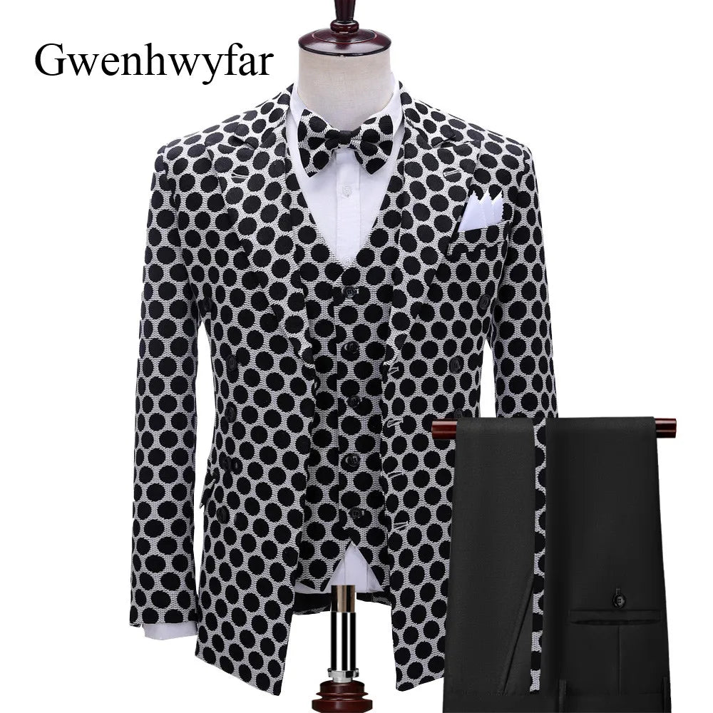 Double Breasted Dot Pattern Tuxedos for Men