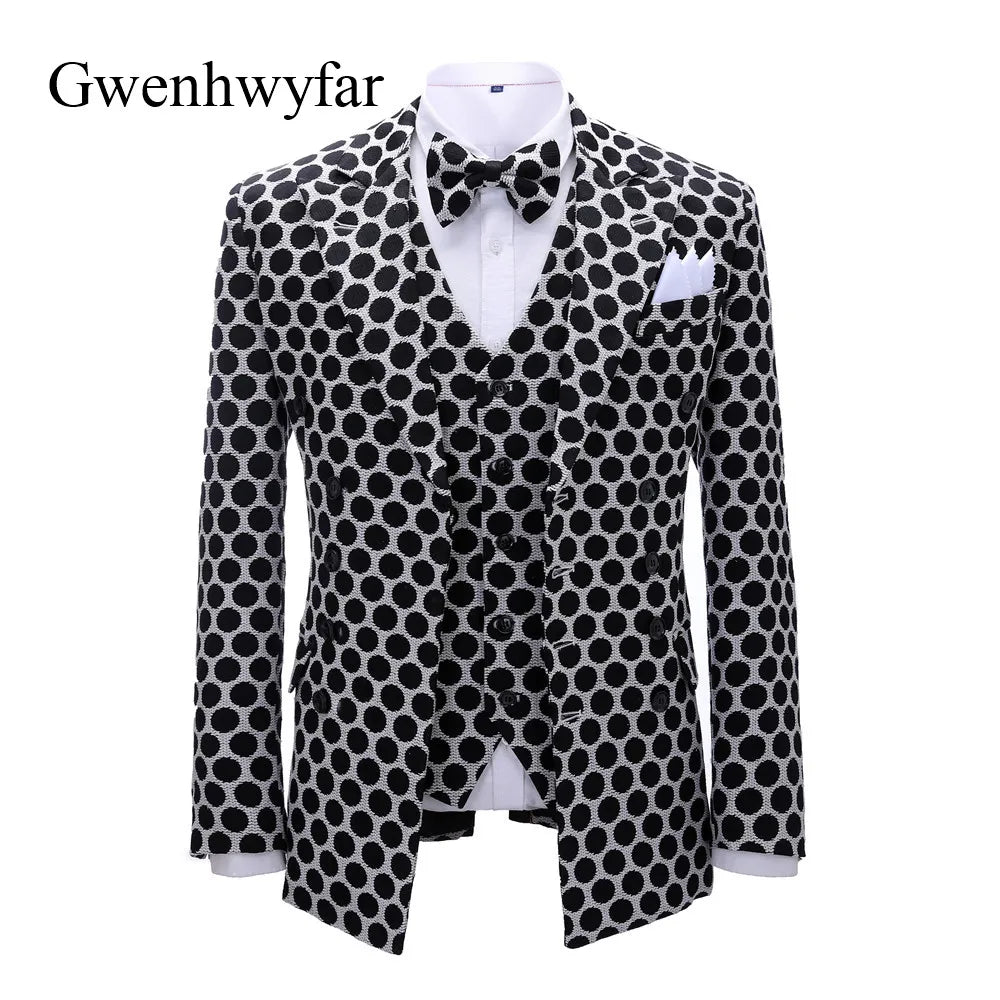 Double Breasted Dot Pattern Tuxedos for Men