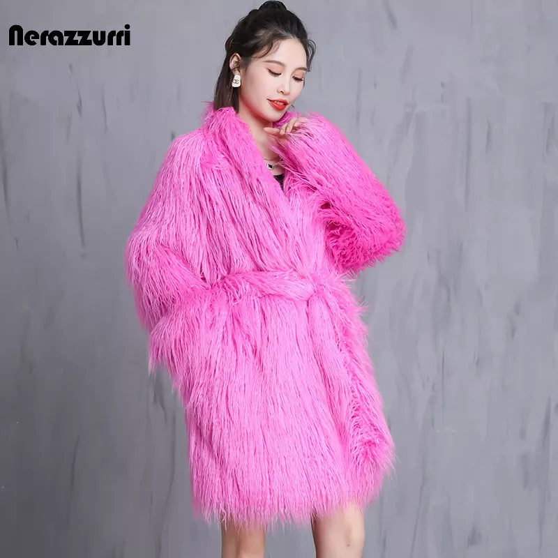 Hot Pink Warm Oversized Fur Coat