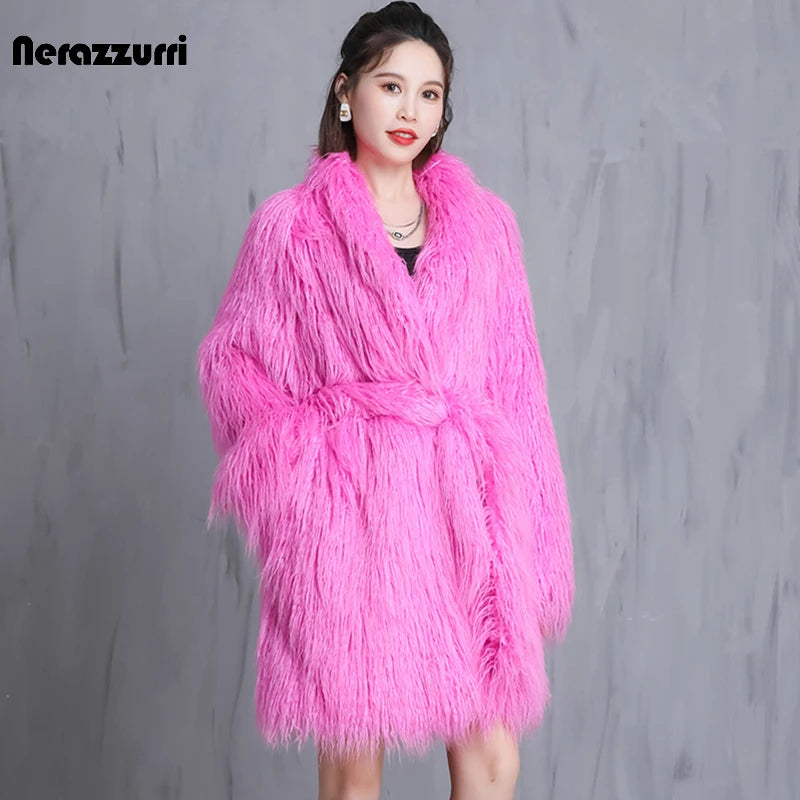 Hot Pink Warm Oversized Fur Coat