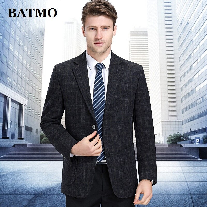 Batmo 2023 new arrival high quality wool smart casual plaid blazer men,men's casual suits,men's jackets plus-size M-4XL 03