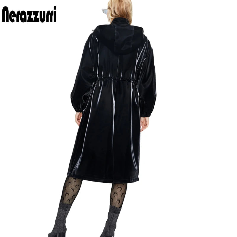 Long black Oversized Windbreaker