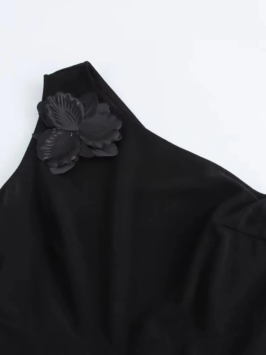 One Shoulder Appliqués Dress