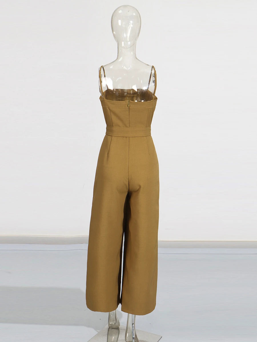 Spliced Belt Slimming Jumpsuits