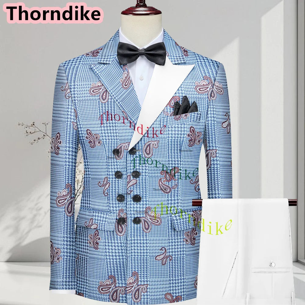 Men Suits 3 Piece Houndstooth Suit