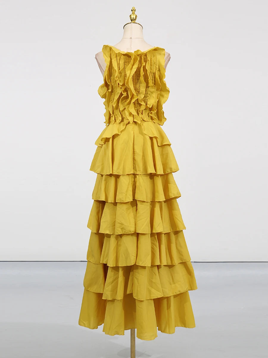Spliced Ruffles Folds Dresses