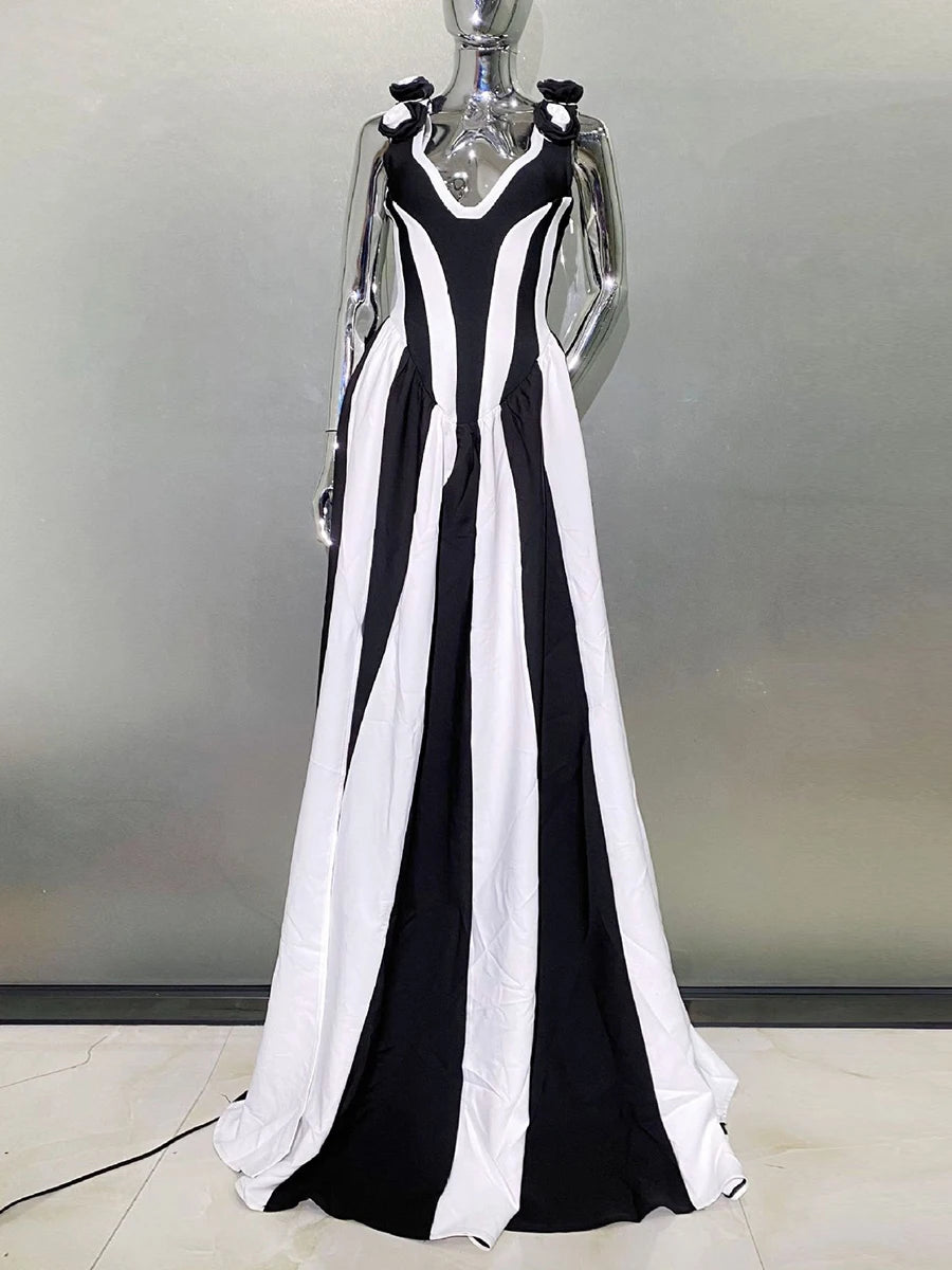 V -Neck Sleeveless High Waist Temperament Long Dress Female Fashion Style New