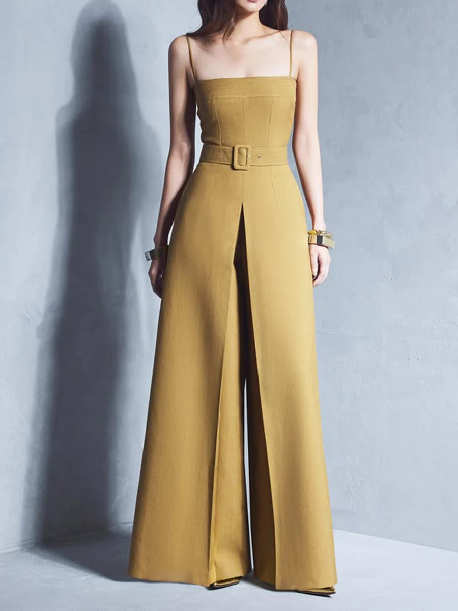 Spliced Belt Slimming Jumpsuits