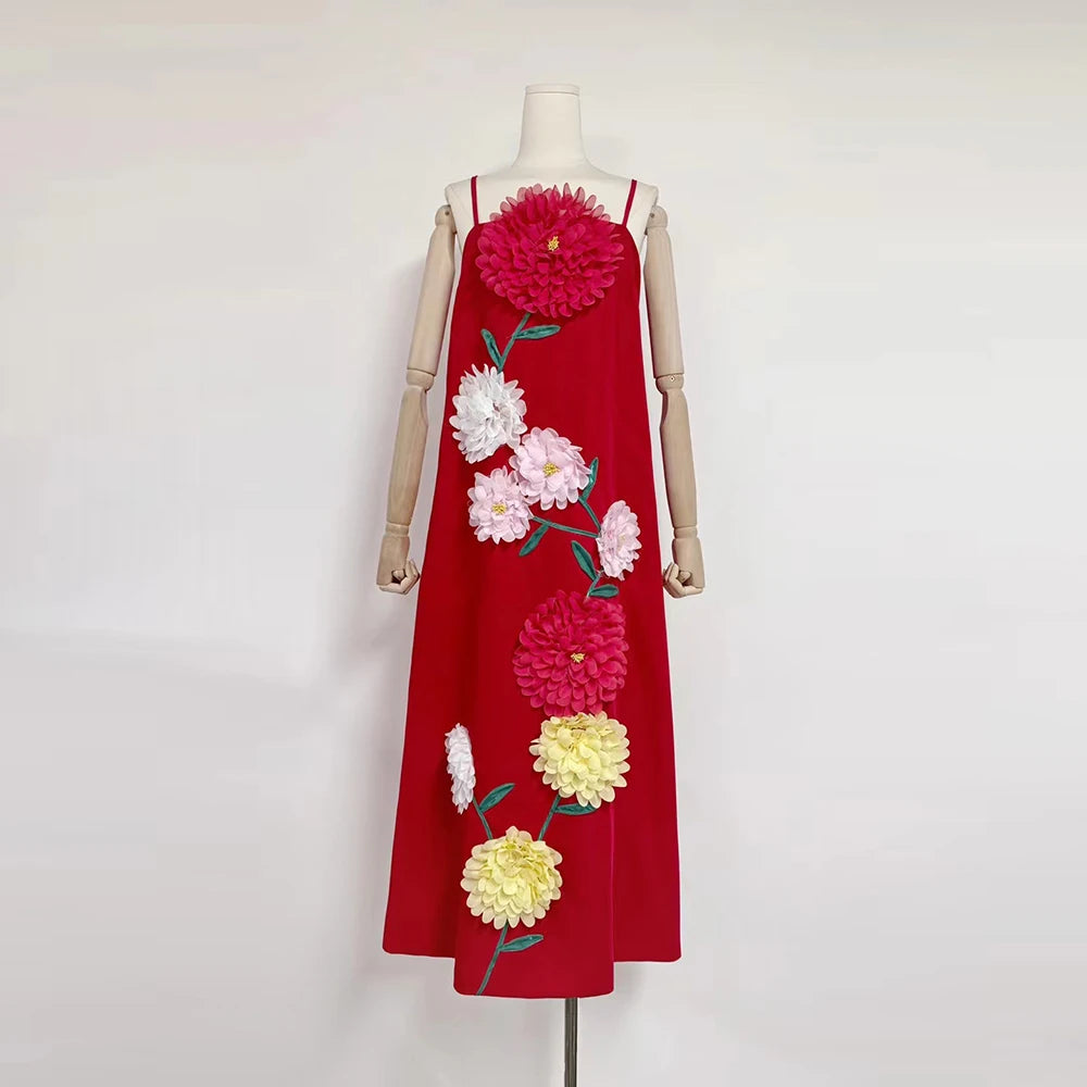 Color block3D Flower Midi Dress