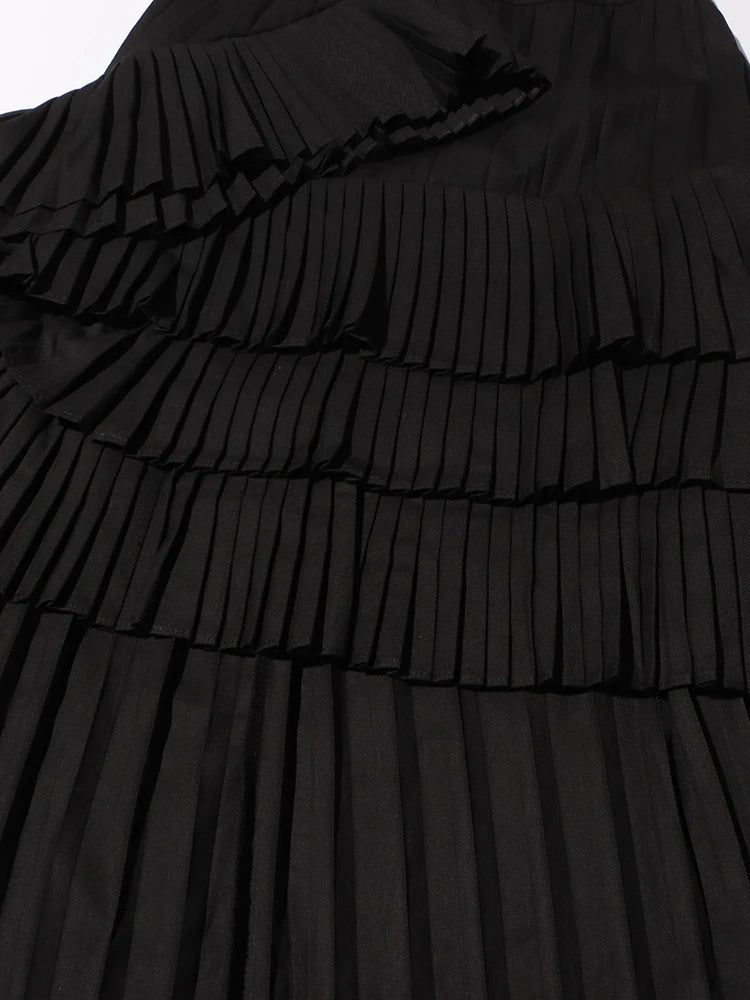 Solid Elegant Patchwork Pleated Skirt