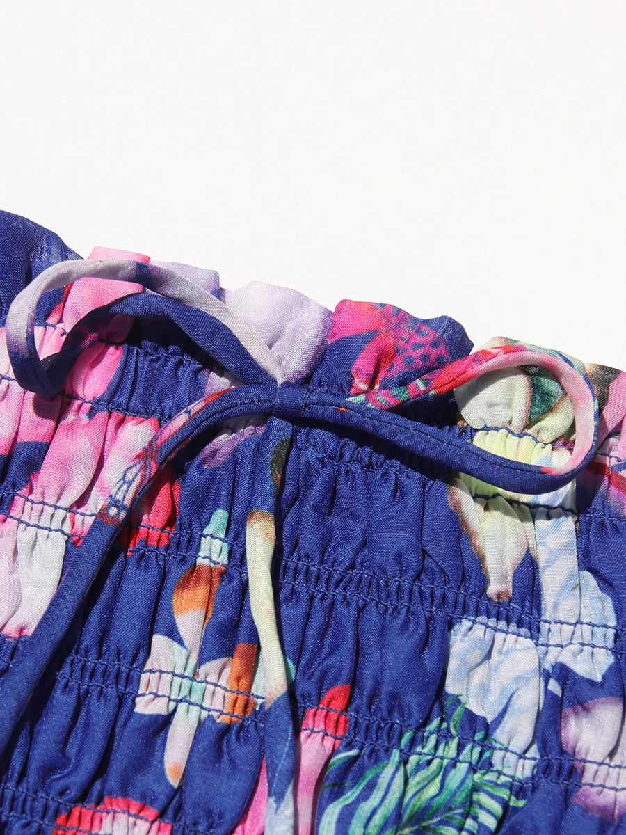 Color Floral Printing Backless Dress