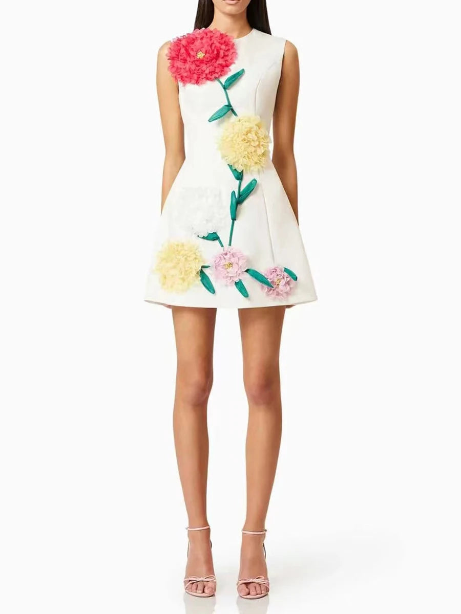 Hit Color Appliqué Dress
