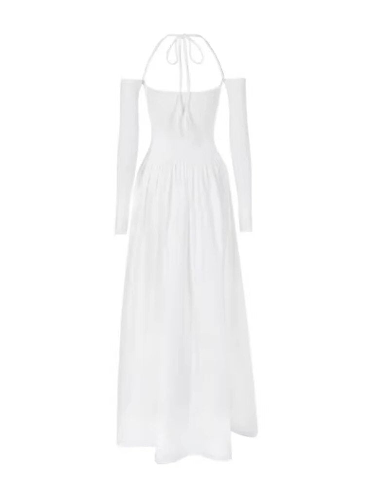 Halter Long Sleeve Off Shoulder Dress F