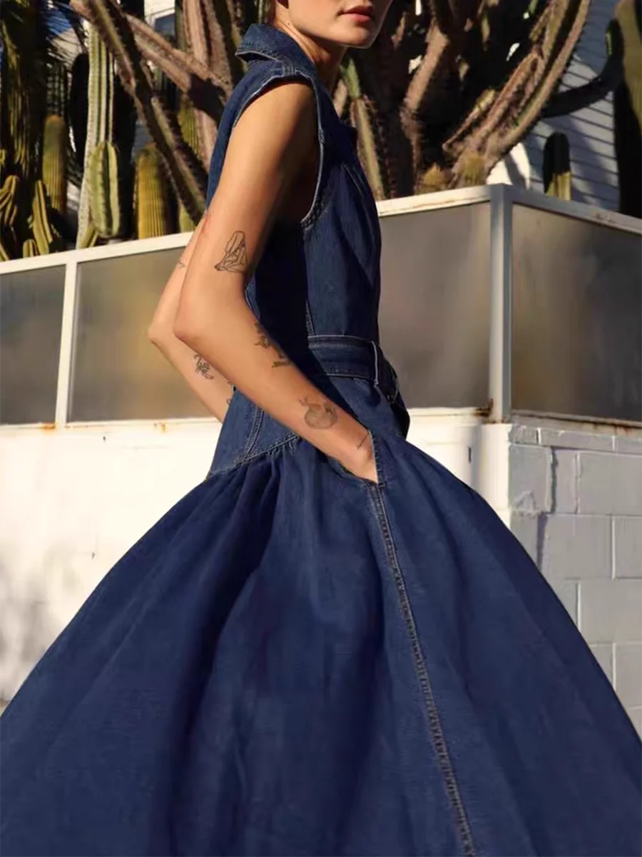 Single Breasted Cowboy Denim Dresses