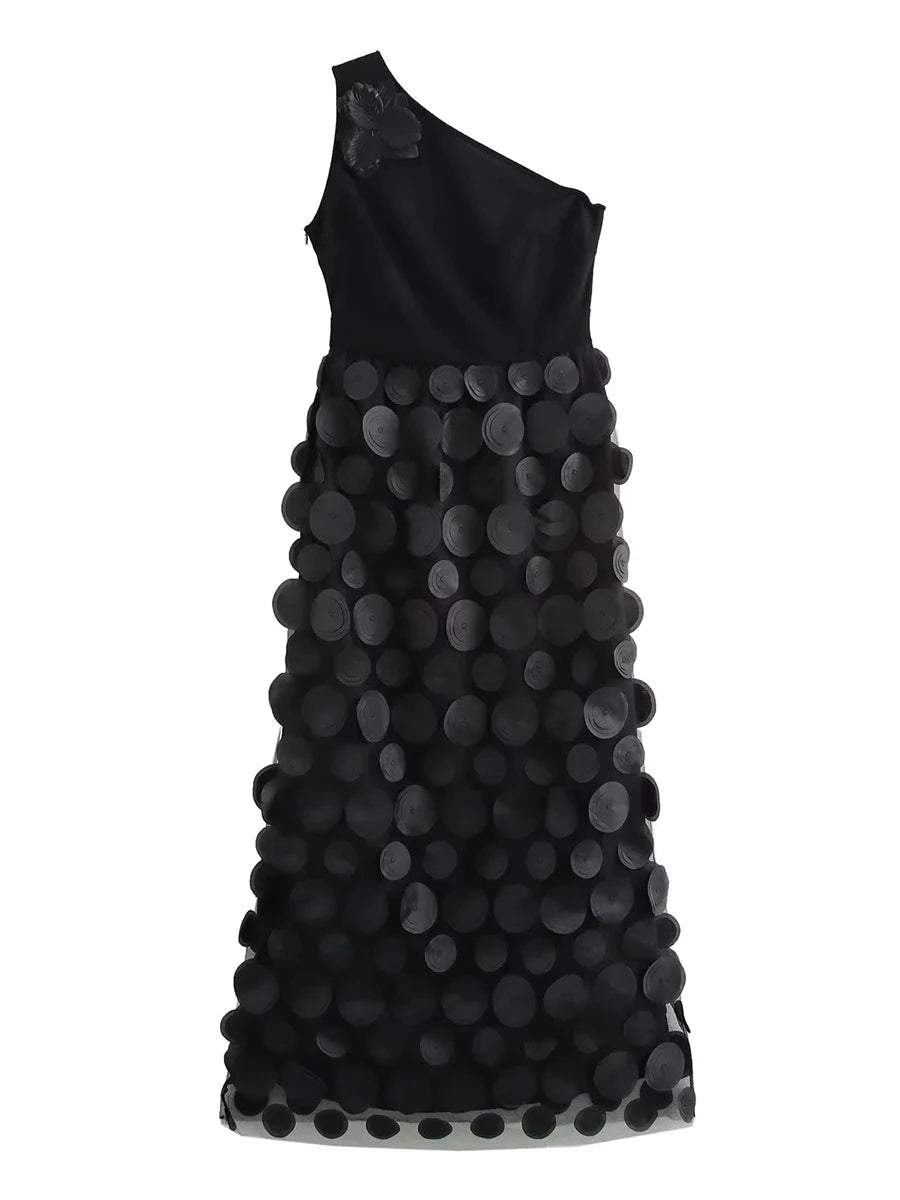 One Shoulder Appliqués Dress