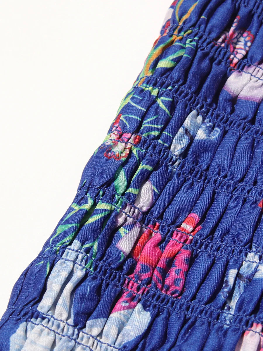 Color Floral Printing Backless Dress