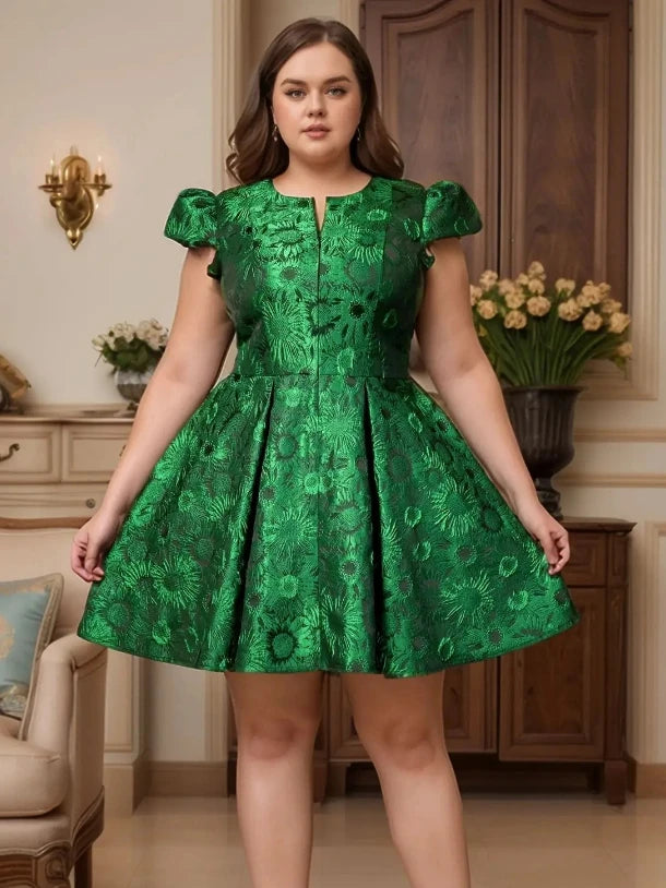 Plus Size Green Sleeve A Line Dress