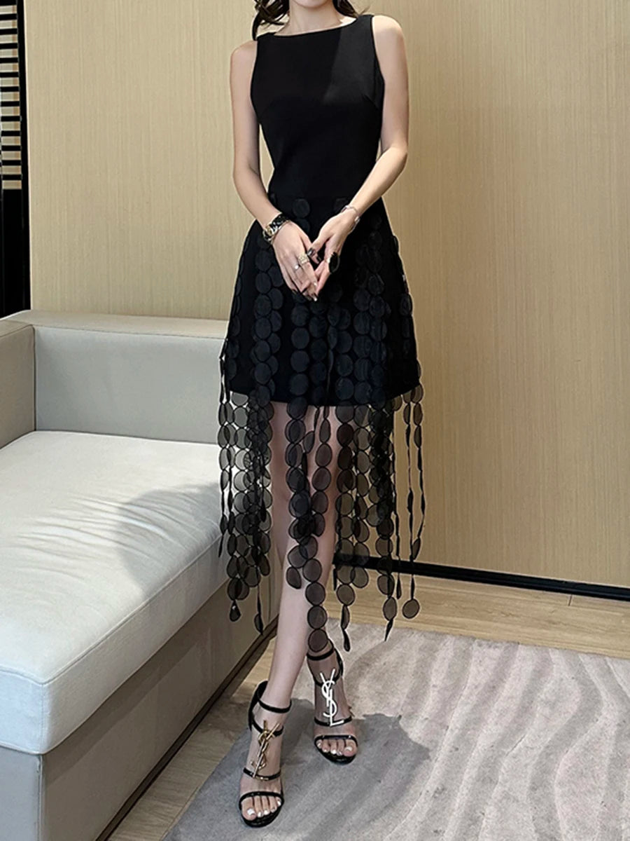 Spliced Tassel Slimming Dress