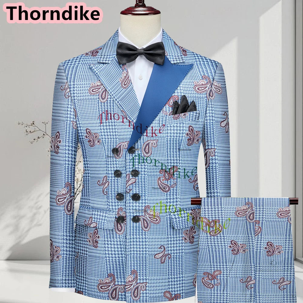 Men Suits 3 Piece Houndstooth Suit