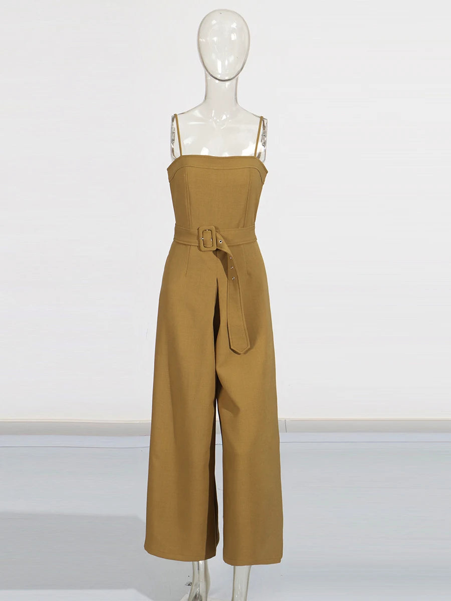 Spliced Belt Slimming Jumpsuits