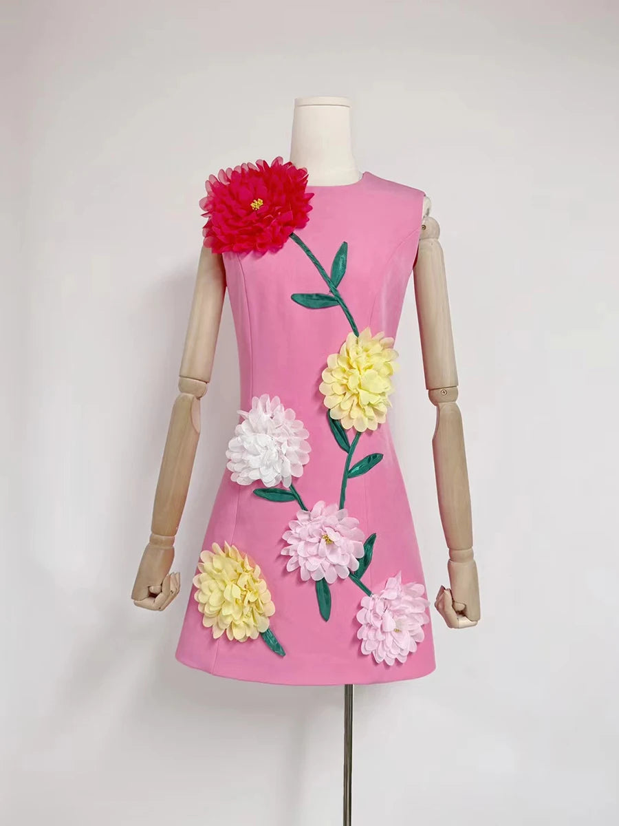 Hit Color Appliqué Dress
