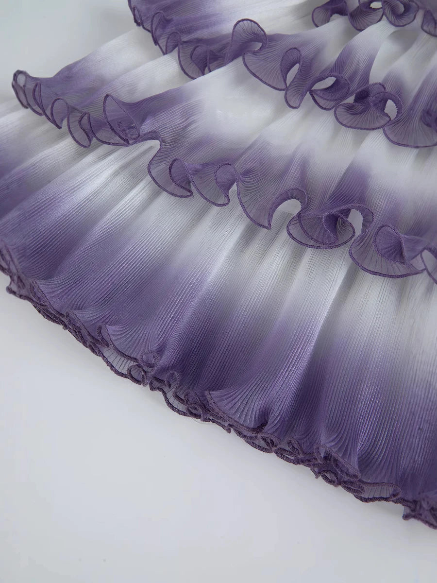 Gradient Spliced Ruffles Dresses