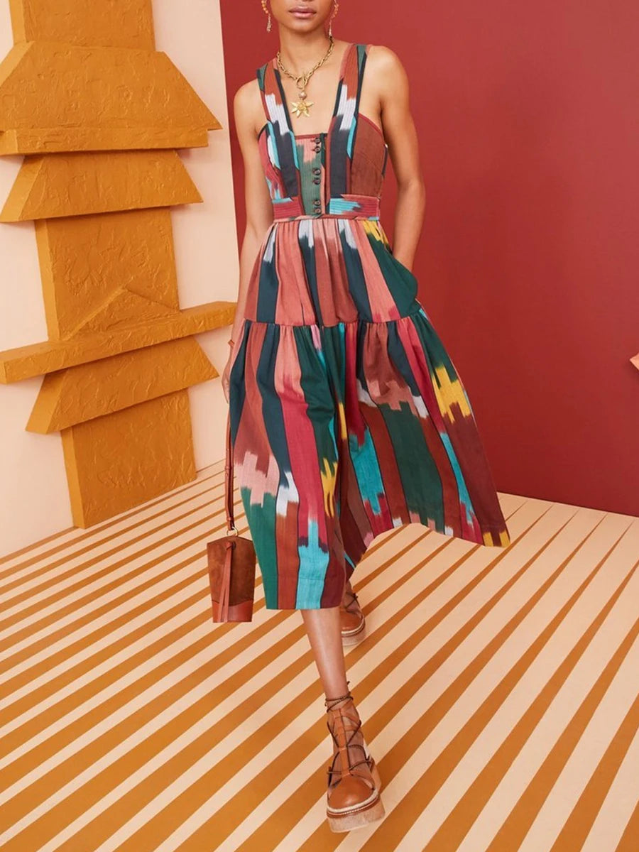 Spliced Button Dresses
