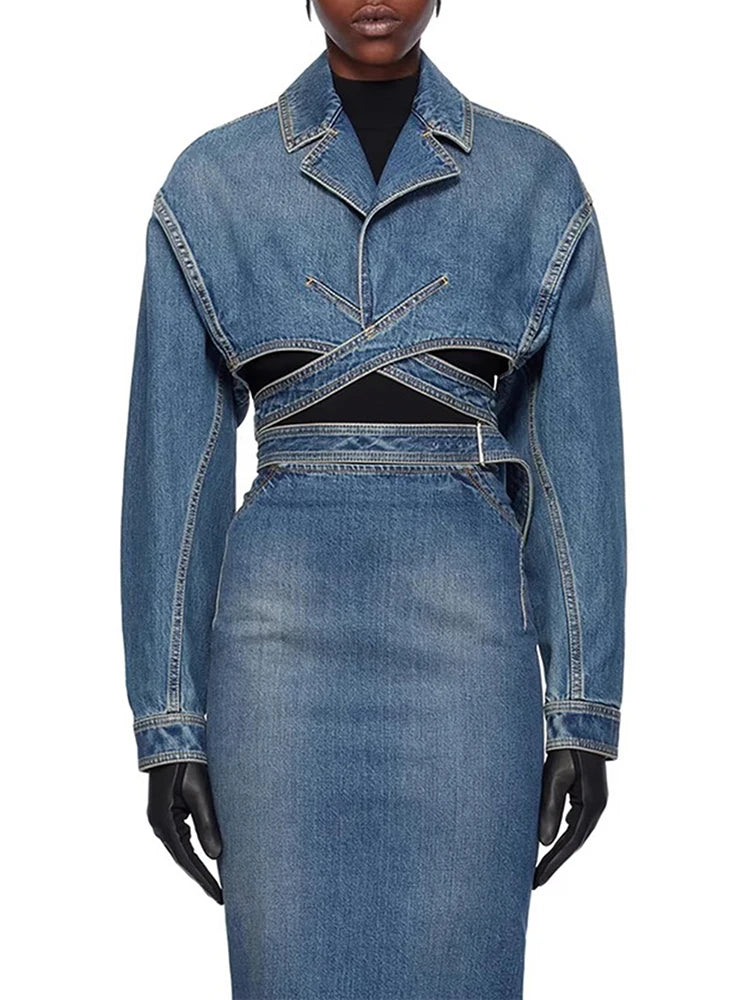 Streetwear Crisscross Denim Coat