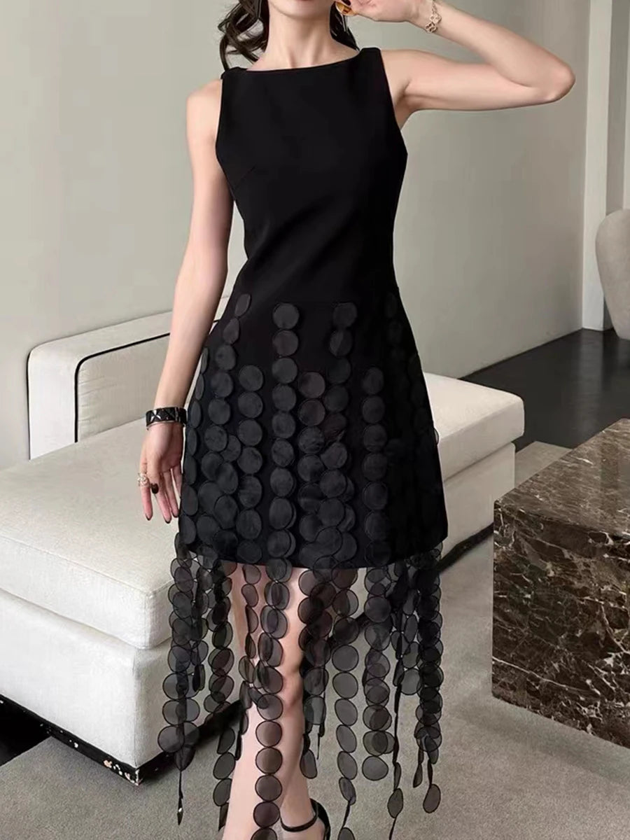 Spliced Tassel Slimming Dress