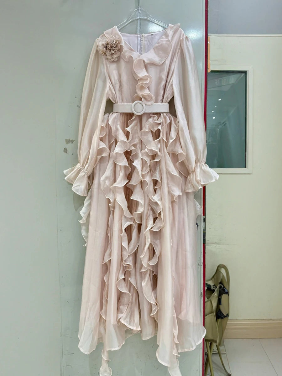 Solid Sheer Spliced Folds Dresses