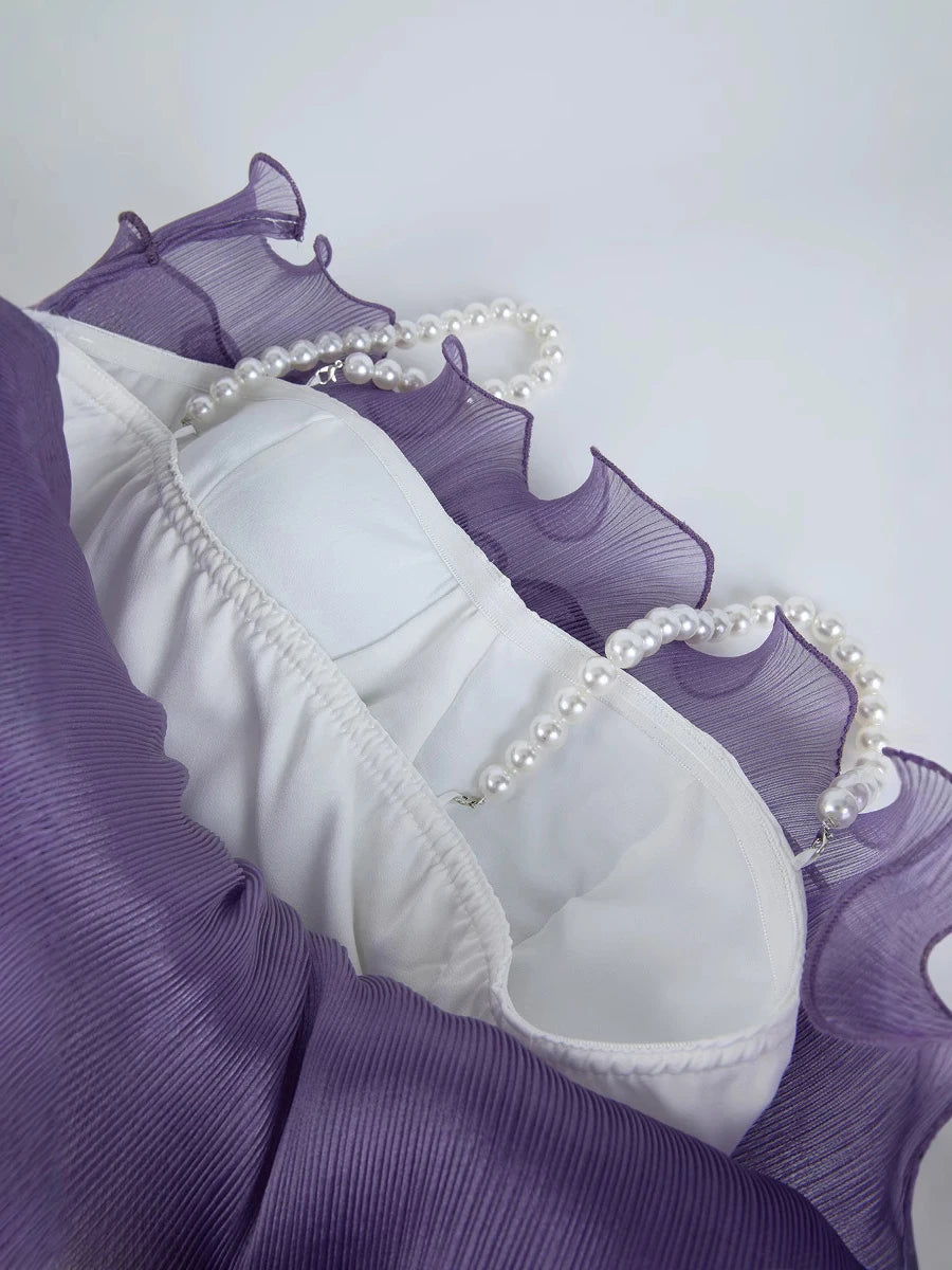 Gradient Spliced Ruffles Dresses