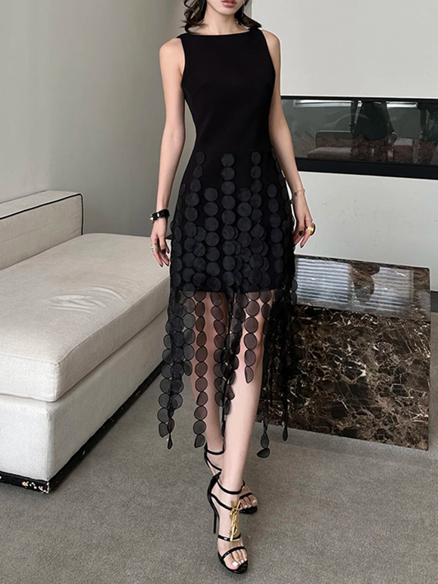 Spliced Tassel Slimming Dress