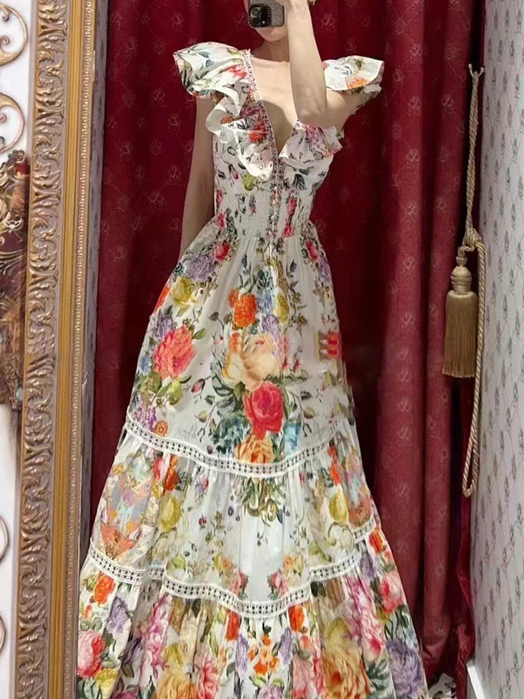 V-Neck Flying Sleeve Dress