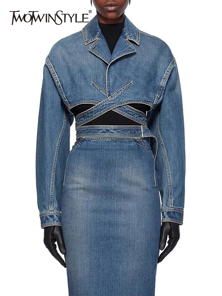 Streetwear Crisscross Denim Coat