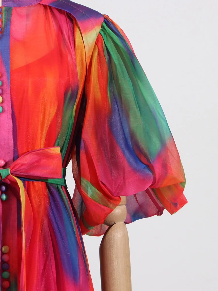 Colorful Loose Lace Up dress