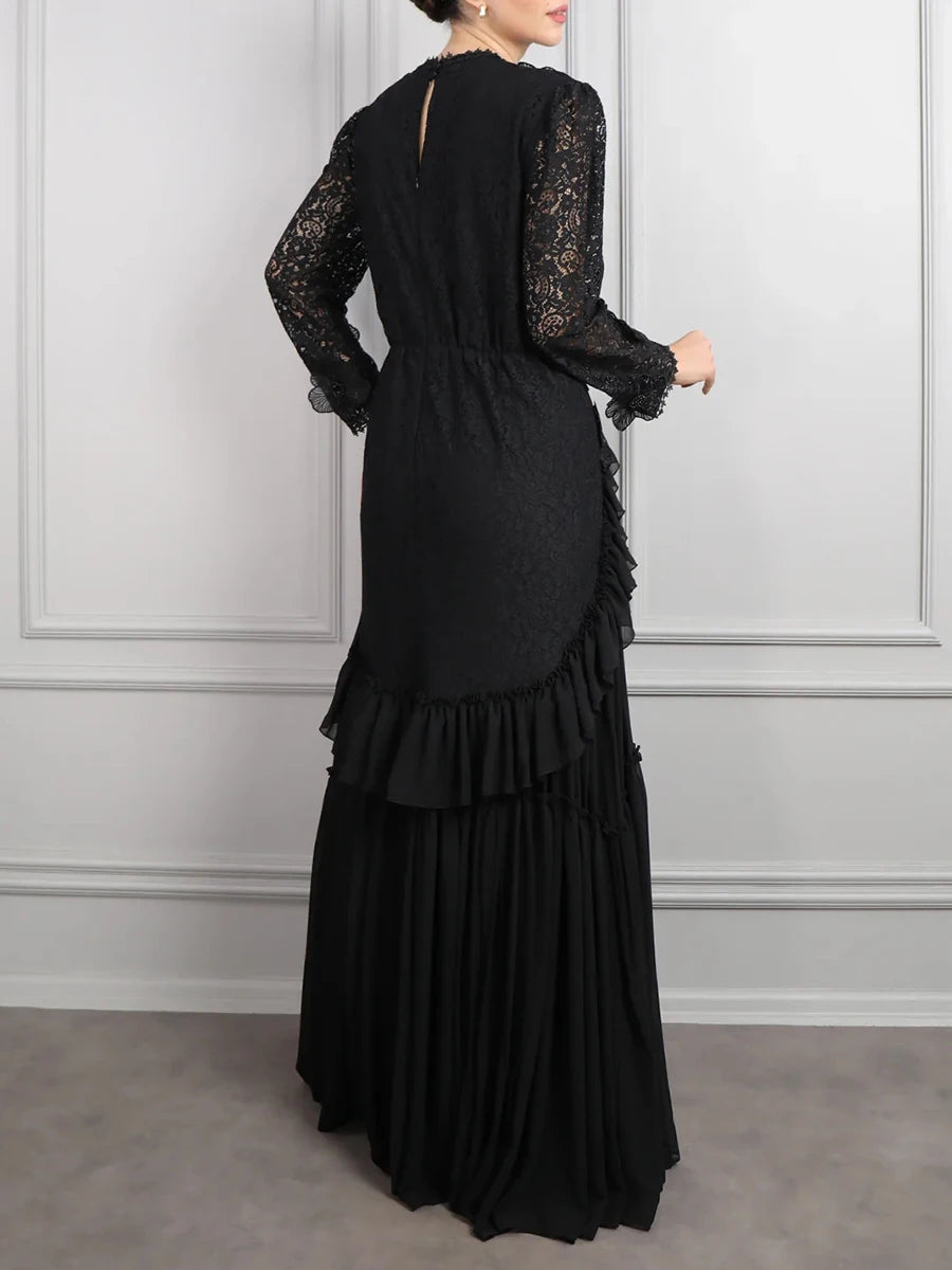 Sheer Spliced Appliqués Dresses