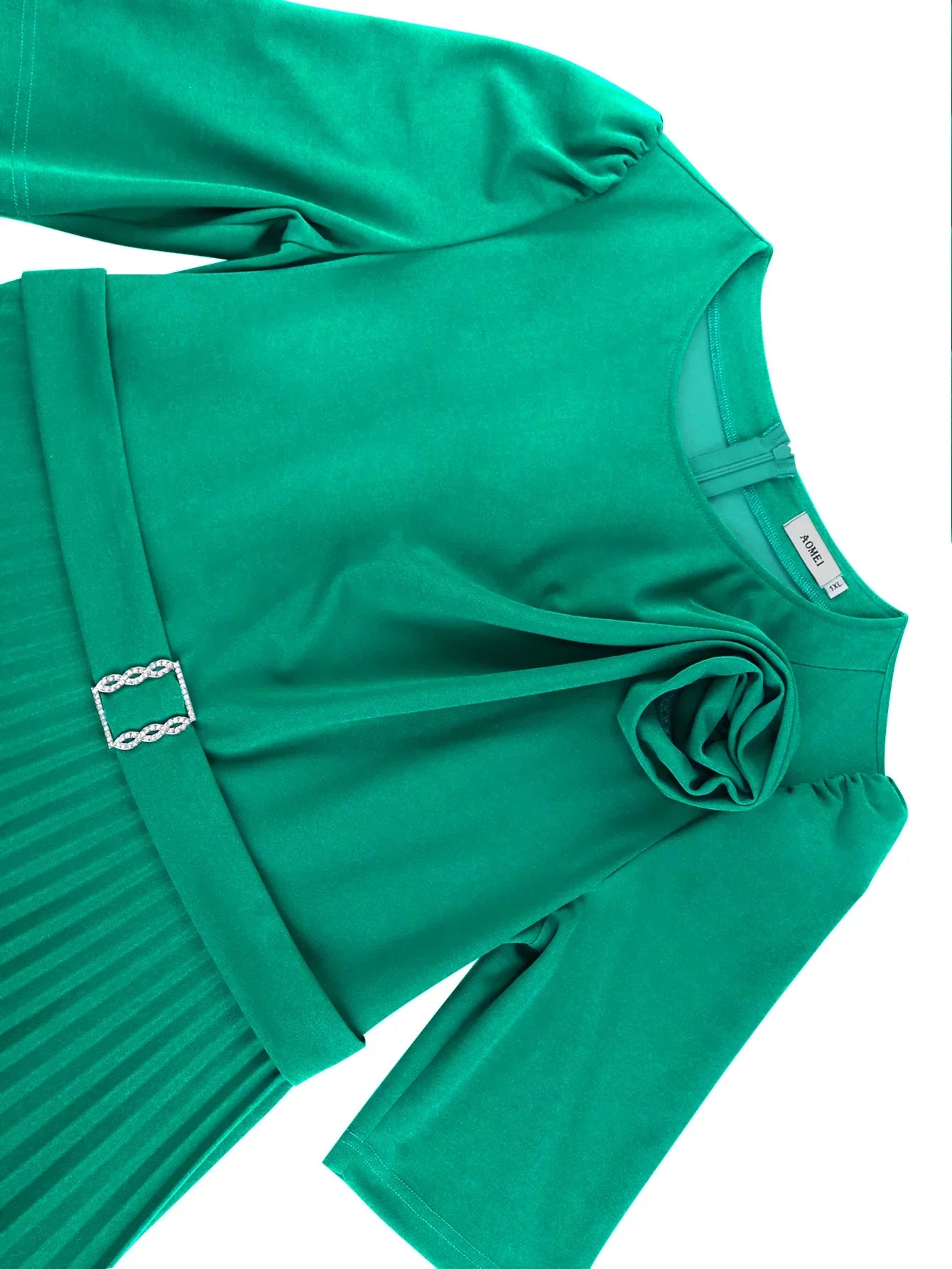 Stylish Green Elegant Pleated Dress