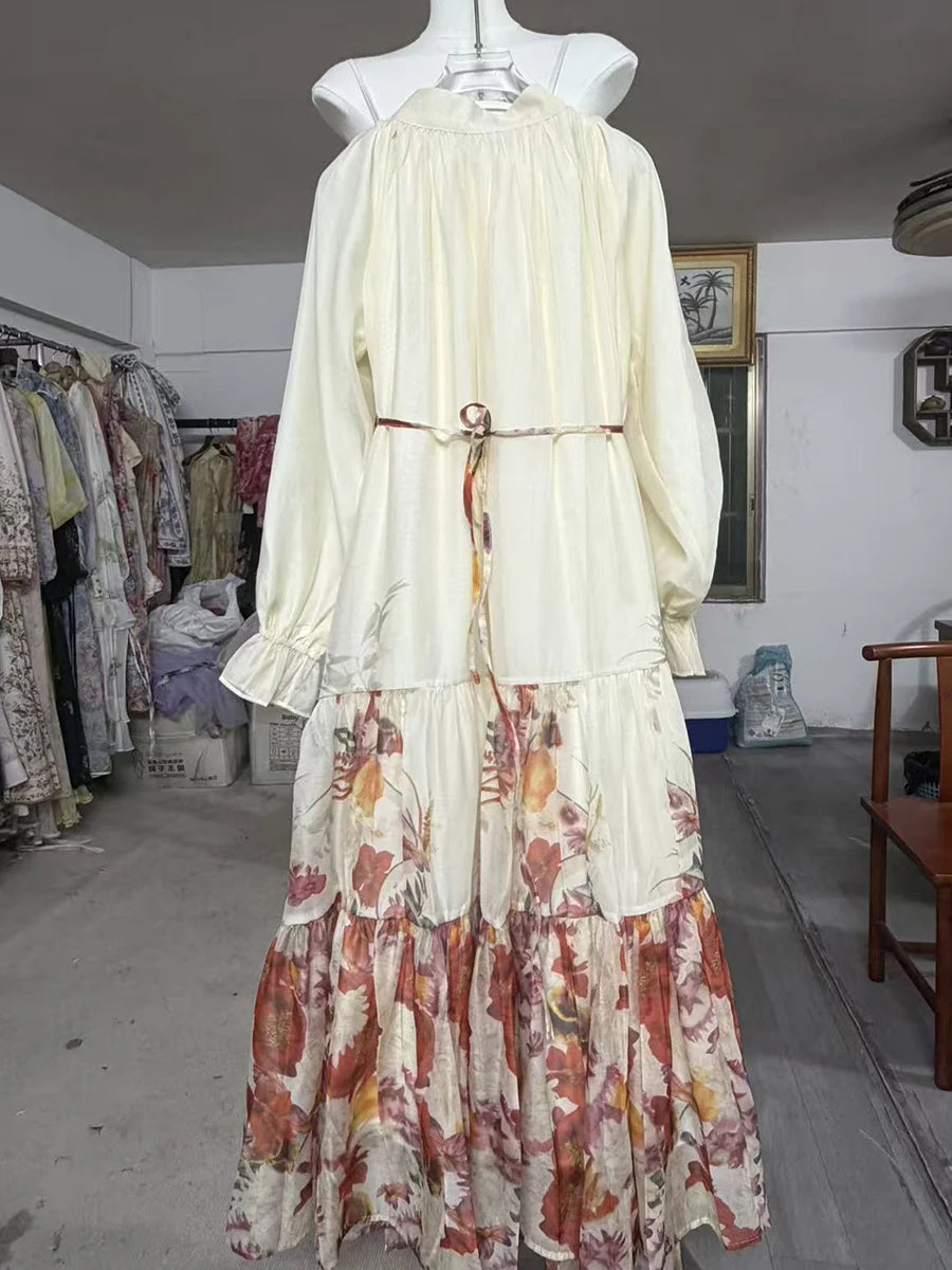 Hit Color Printing Spliced Folds Elegant Dresses