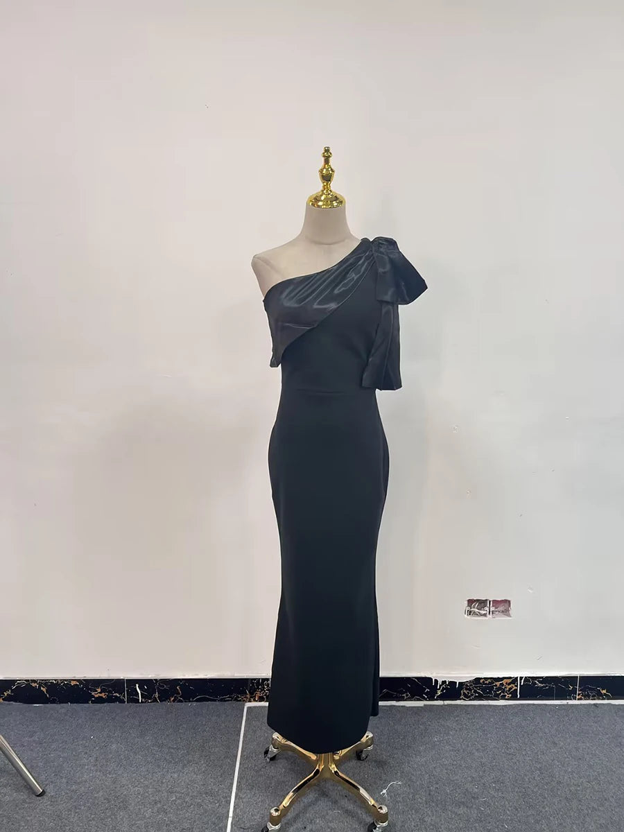 Diagonal Collar Bow Dresses