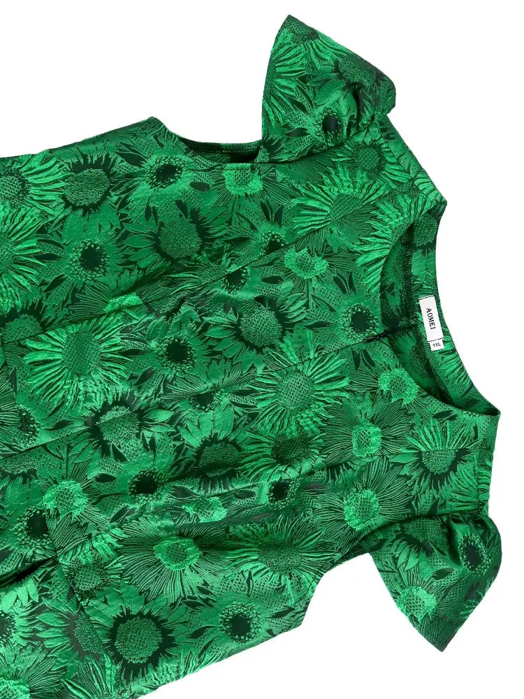 Plus Size Green Sleeve A Line Dress