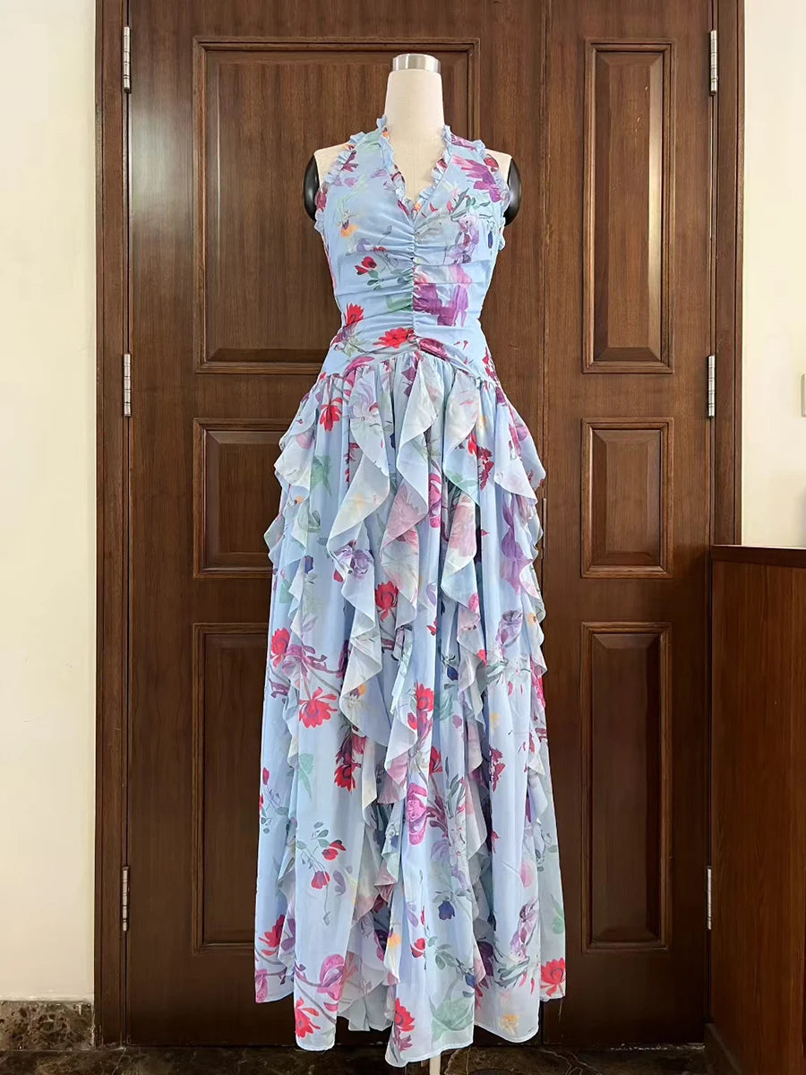 Hit Color Printing Spliced Dress