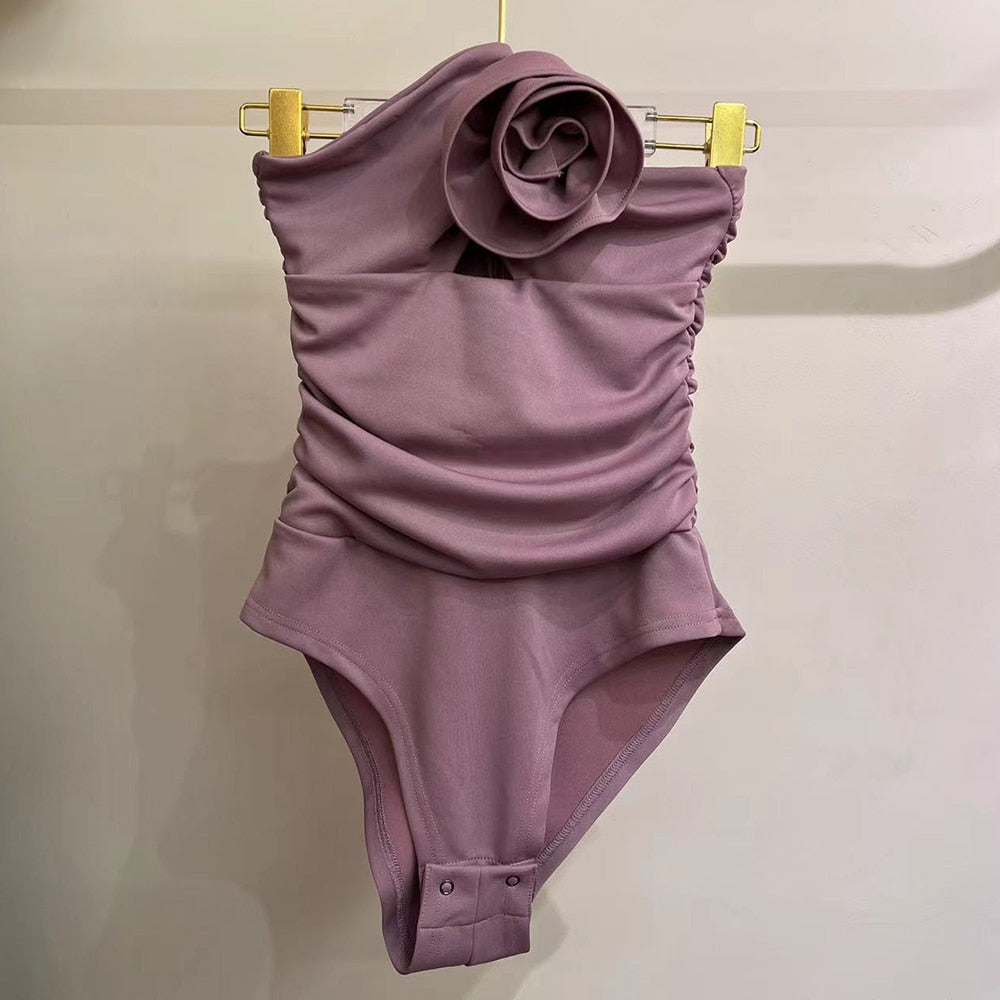 Elegant Spliced Floral Bodysuits
