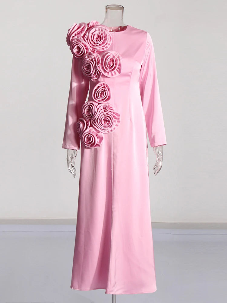 Solid Spliced Appliqués Long Dress