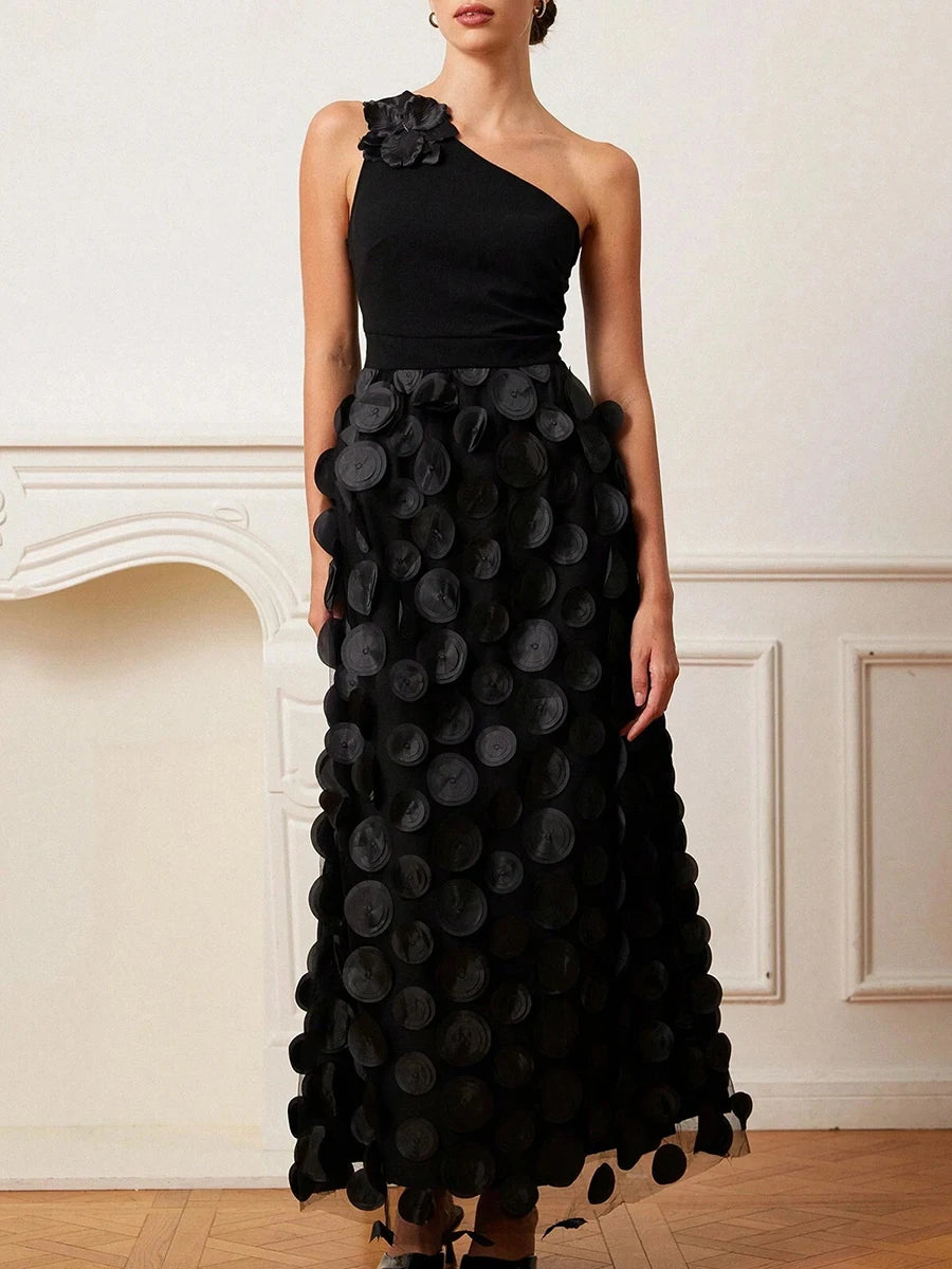 One Shoulder Appliqués Dress