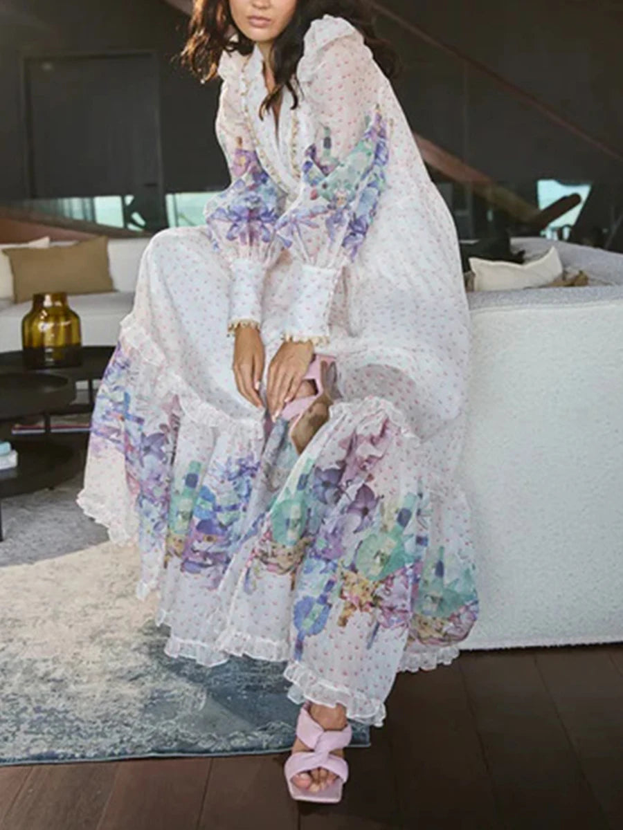 Printing Loose Spliced Wave Point Casual Dresses