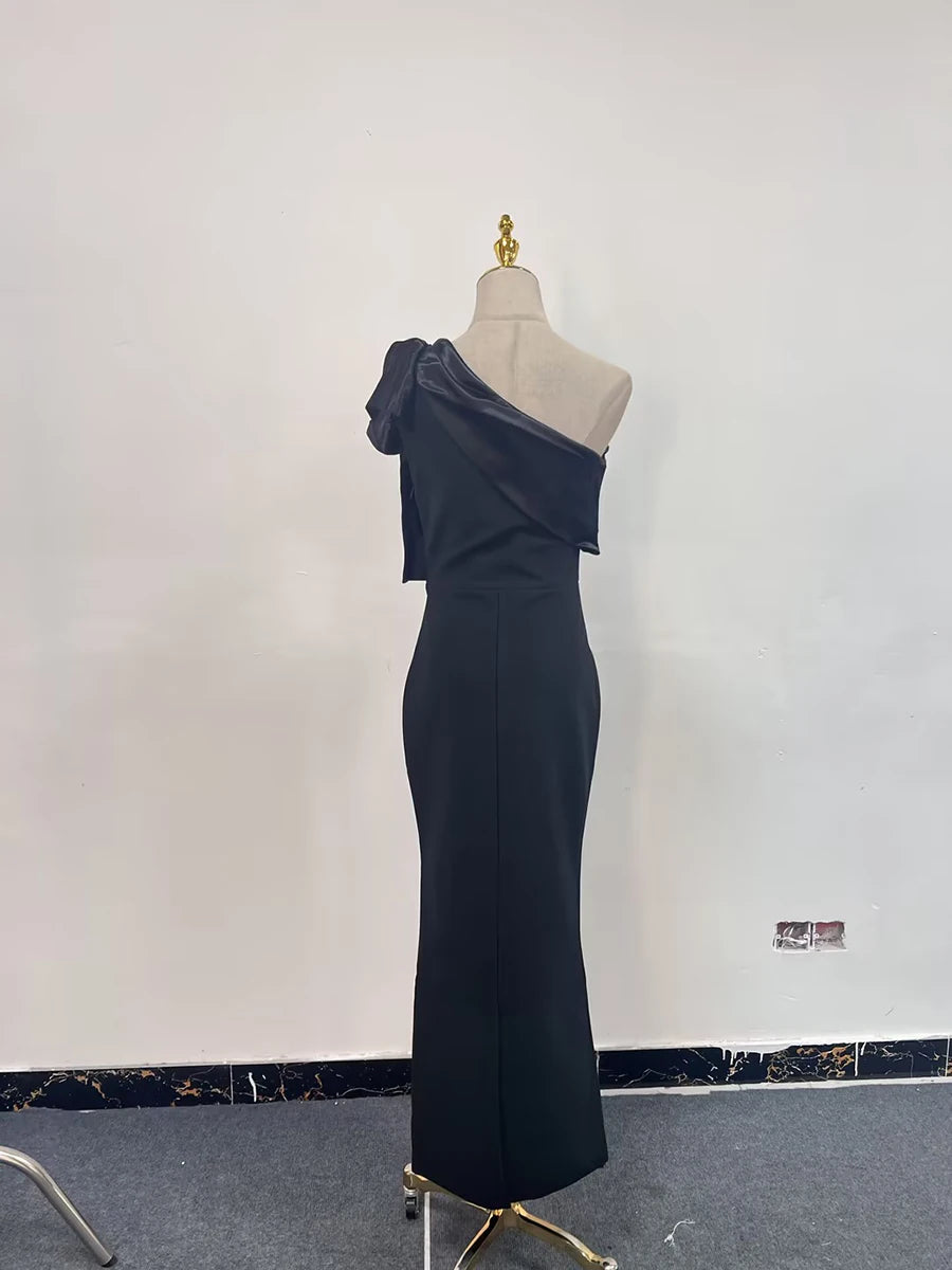 Diagonal Collar Bow Dresses