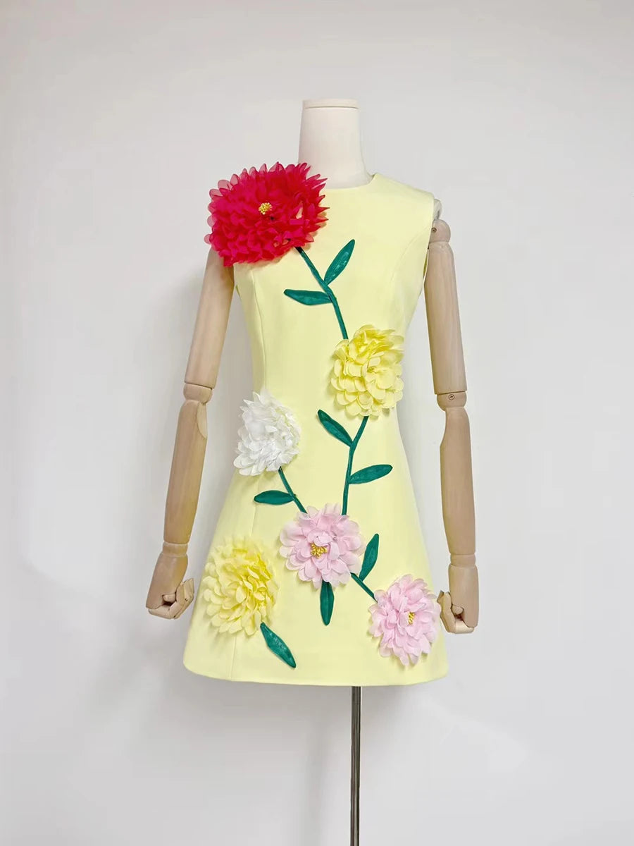 Hit Color Appliqué Dress