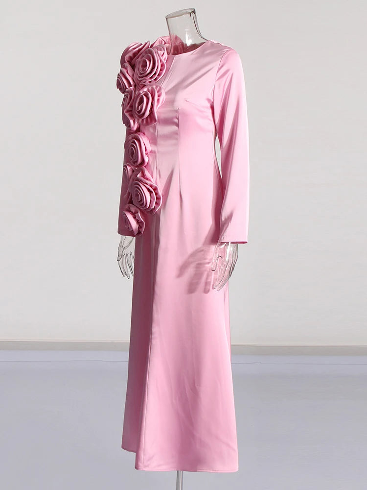Solid Spliced Appliqués Long Dress